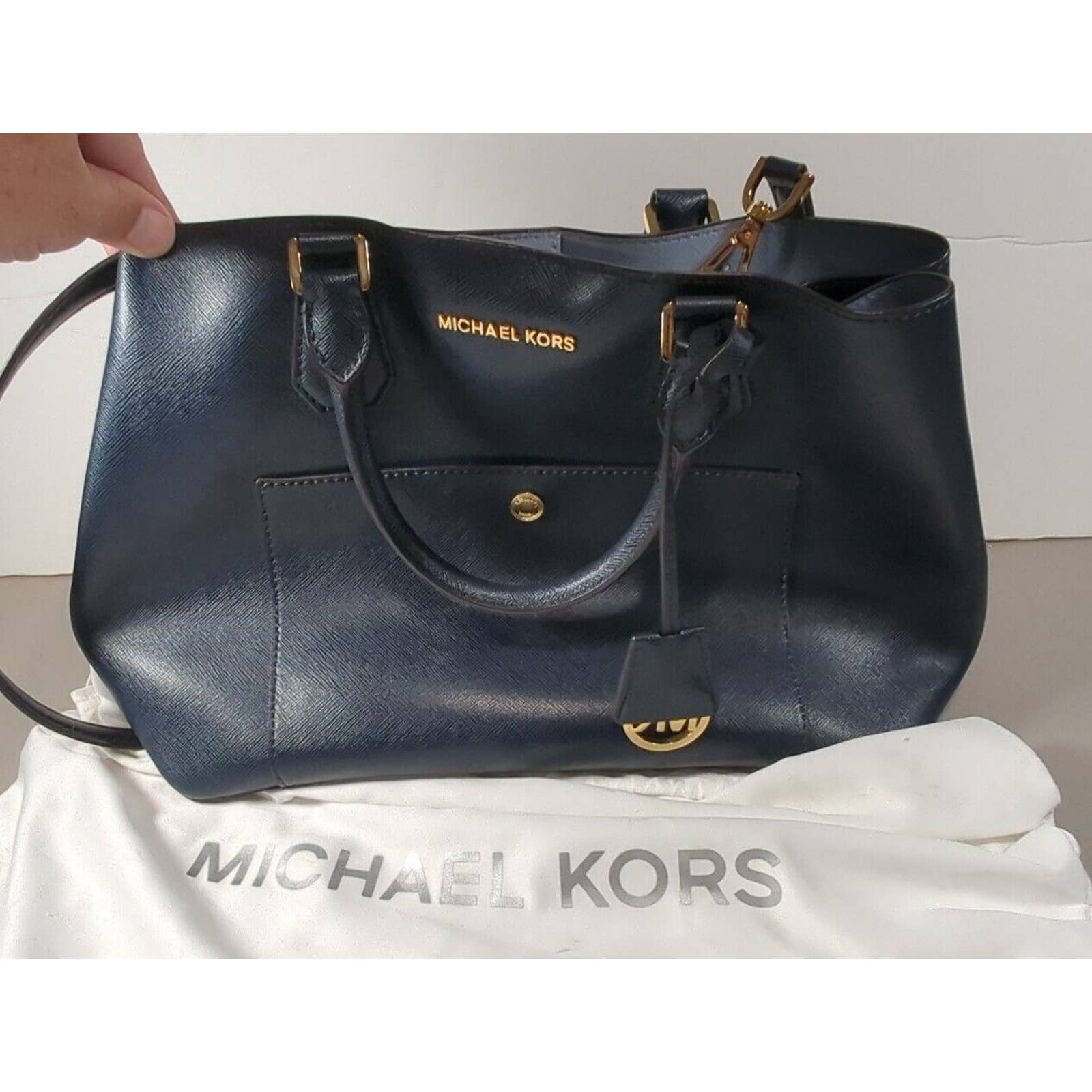 Michael Kors Jet Set Travel Navy Blue Saffiano Leather Tote Bag Carryall Purse
